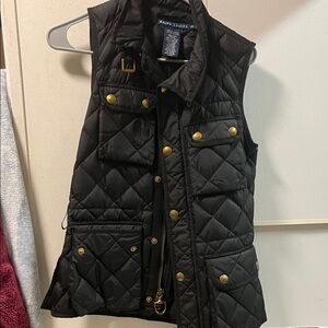 Ralph Lauren Black Quilted Utility Vest with Gold Buttons